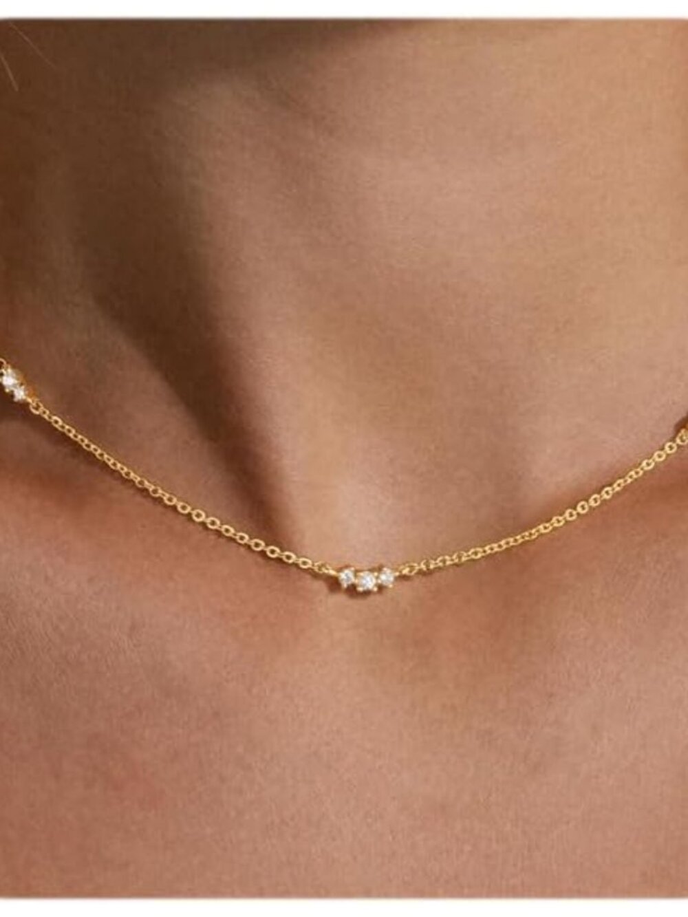 Gold Necklace for Women Dainty 14k Gold Plated Silver CZ Diamond Thin Choker Nec